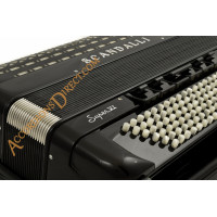 Scandalli Super VI Extreme 41 Key 120 bass double tone chamber piano accordion with artisan reeds and musette tuning. MIDI options available.